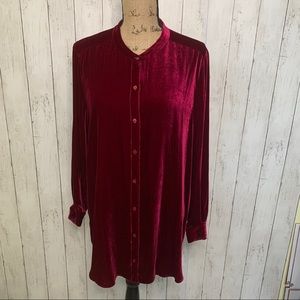 Eileen Fisher Mandarin Collar Crushed Velvet Top L